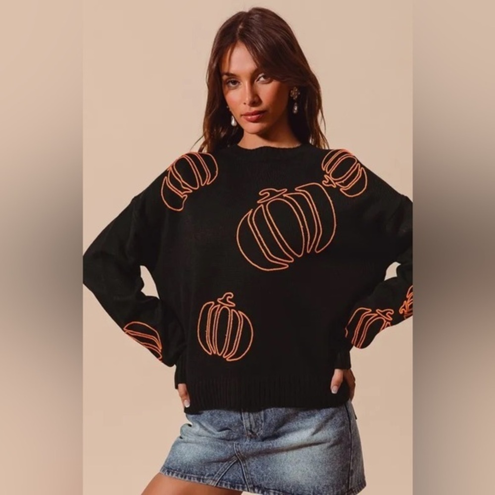 SO ME Pumpkin Embroidered Halloween Thanksgiving Sweater